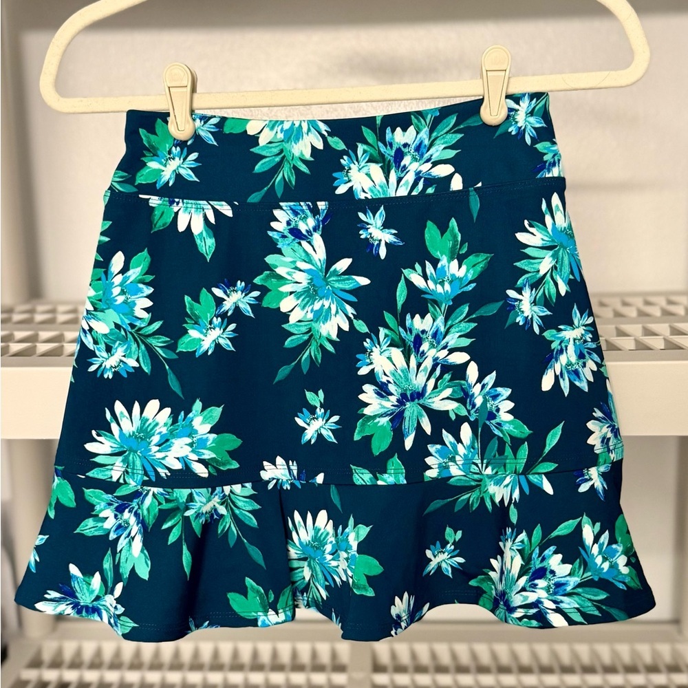 NWT Tommy Bahama‎ Women’s Navy Teal Floral Golf Tennis Ruffle Hem Skort